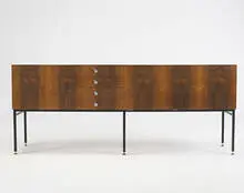 Alain Richard, cabinet, 1959, rosewood, chrome-plated brass, glass