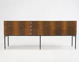 Alain Richard, cabinet, 1959, rosewood, chrome-plated brass, glass