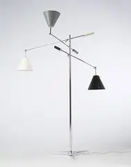 Three Arm floor lamp by Arredoluce, c. 1960, brass, enameled metal, sold Oct 2006