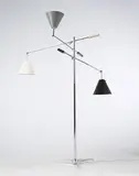 Arredoluce, Three Arm floor lamp, c. 1960, brass, enameled metal