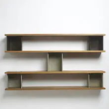Charlotte Perriand, Bibliotheque, c. 1950, oak, enameled steel