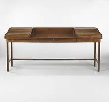 desk by Edward Wormley, c. 1965, mahogany, rosewood, brass, leather, sold Mar 2006