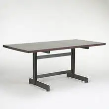 desk by Jules Wabbes, c. 1960, solid slatted padouk, gun-metal steel, sold Mar 2006