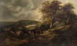 Landscape with huntsman, horse and dogs by John Joseph Barker of Bath, oil on canvas, offered Oct 2021