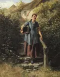 A young lady carrying a pale by Henry John Yeend King, Rba, Vpri, Roi, oil on canvas, offered Oct 2021