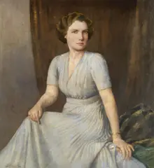 Bertram Priestman, Portrait of a lady, seated, in a blue dress, oil on canvas
