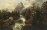 Josef Thoma Jnr., River rushing through an alpine landscape, oil on canvas
