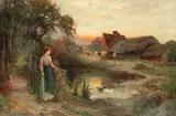 Ernest Walbourn, Evening on the farm, oil on canvas
