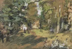 N.E.A.C. Philip Wilson Steer O.M., Woodland path, Knaresborough, watercolour gouache, charcoal and pencil