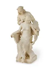 Emilio Fiaschi, carved alabaster figural group of 'The Artist's Muse', alabaster