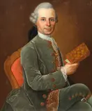 German School, Portrait of a gentleman, three-quarter-length, seated, in a grey velvet coat, holding a book