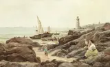 Charles Kuwasseg, Waiting for the fleet, oil on canvas