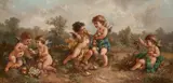 Charles Augustus Henry Lutyens, Cherubs tasting fruit, oil on canvas