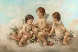 Charles Augustus Henry Lutyens, Cherubs in the clouds, oil on canvas