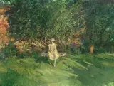 N.E.A.C. Peter Kuhfeld R.P., Girl seated on a garden bench, oil on canvas