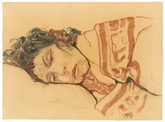 Max Kaus, Schlafende Turu, 1933, Rötel und Kohle auf Velin
