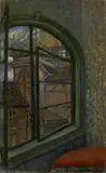 Otto Dix, Blick aus einem Fenster in Pößneck, 1909, Öl auf Malpappe