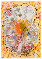 Daniel Richter, W + W (Wille und Weg) II, 1997, Bleistift, Aquarell, Sprayfarbe und Klebestreifen auf Papier