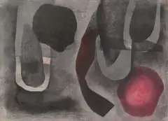 Fallendes Rot by Fritz Winter, 1951, Ölkreide und Collage auf Karton, sold Jun 2017