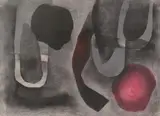 Fritz Winter, Fallendes Rot, 1951, Ölkreide und Collage auf Karton