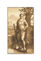 Jan de Bisschop, Judith mit dem Kopf des Holofernes (nach Giorgione), Um 1655, Steinkreide, Tuschfeder und -pinsel in Braun auf Bütten (Wasserzeichen: Straßburger Lilie mit Monogramm WR)