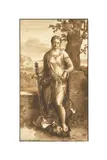 Jan de Bisschop, Judith mit dem Kopf des Holofernes (nach Giorgione), Um 1655, Steinkreide, Tuschfeder und -pinsel in Braun auf Bütten (Wasserzeichen: Straßburger Lilie mit Monogramm WR)