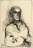 Werner Tübke, Selbstbildnis, 1957, Tuschfeder auf Papier (aus einem Skizzenblock)