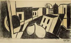 Häuserstilleben by Werner Heldt, 1950, Kohle auf Bütten, sold May 2008