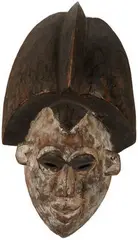African Modern, Two Tribal masks together with tall Fertility figure (3), Mid 20th century
