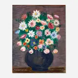 Abraham Walkowitz, Untitled (still life with flowers), oil on canvas board