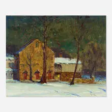 George Sotter, Untitled (homestead at night), oil on Masonite