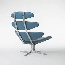 Corona chair, model #EJ 605 by Poul Volther, 1961, steel, leather, sold Mar 2006