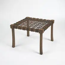 Diphros stool by T. H. Robsjohn-Gibbings, c. 1961, walnut, leather, sold Mar 2006