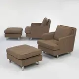 Edward Wormley, lounge chairs and ottoman, pair, c. 1956, upholstery, chrome-plated steel