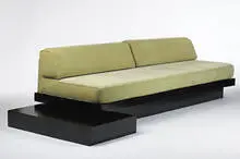 Skyscraper Moderne sofa by Marianne Willisch, c. 1940, lacquered birch, upholstery, sold Mar 2006