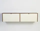 Florence Knoll, hanging cabinet, model #121 W-1, c. 1955, rosewood, lacquered wood, leather