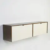 hanging cabinet, model #121 W-1 by Florence Knoll, c. 1955, rosewood, lacquered wood, leather, sold Mar 2006
