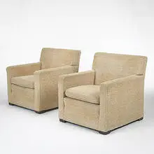 lounge chairs from the Harris residence, 1540 N. Lake Shore Drive, Chicago by Samuel Marx, 1938, upholstery, walnut, sold Mar 2006