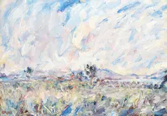 Paul Krôn, Grand paysage avec arbre, oil on canvas