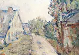 Paul Krôn, Charrette dans la rue du village, oil on canvas