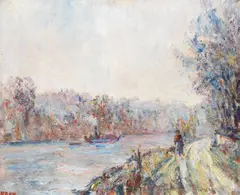 Paul Krôn, Le chemin de la rivière, oil on canvas