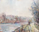 Paul Krôn, Le chemin de la rivière, oil on canvas