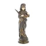 Maurice Constant Favre, late 19th / early 20th century patinated, silvered and gilt bronze and carved ivory figure of 'Chant de la Fileuse', gilt bronze