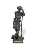 Eugène Marioton, patinated bronze figure of a farm hand, patinated bronze