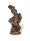 Mathurin Moreau, patinated bronze figure of a peasant girl, patinated bronze