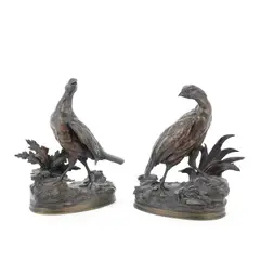 pair of patinated  bronze models of partridges by Jules Moigniez, bronze, sold Aug 2021