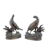 Jules Moigniez, pair of patinated  bronze models of partridges
