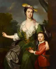 Thomas Hudson, A Portrait of a lady thought to be Mrs. Cooper and her son, oil on canvas