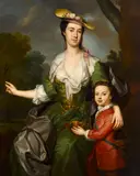 Thomas Hudson, A Portrait of a lady thought to be Mrs. Cooper and her son, oil on canvas