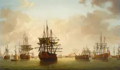 Thomas Yates, French Prizes in Port Harbour Jamaica, after the Battle of the Saints, 12 April 1782, oil on canvas